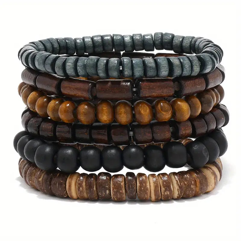 Wooden Stacked Bracelets- Set of 6