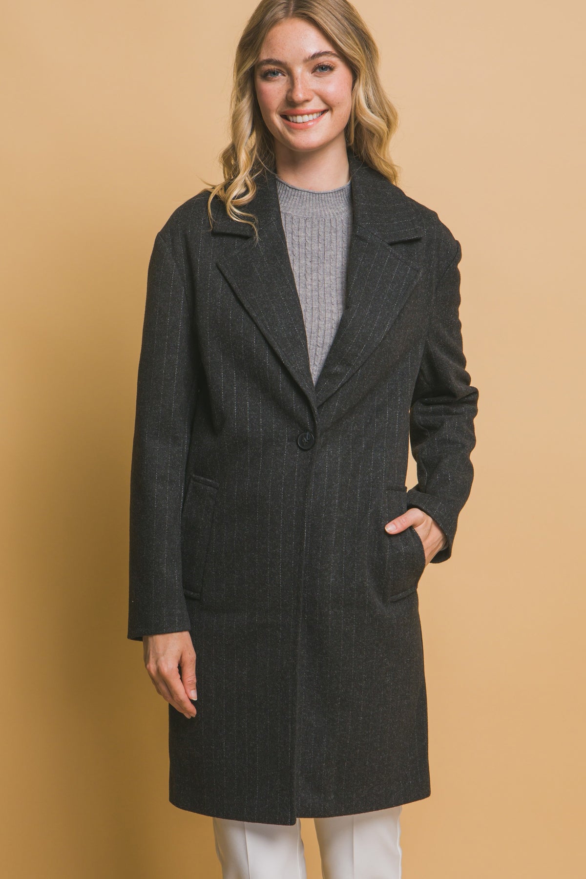 Black Striped Wool Coat
