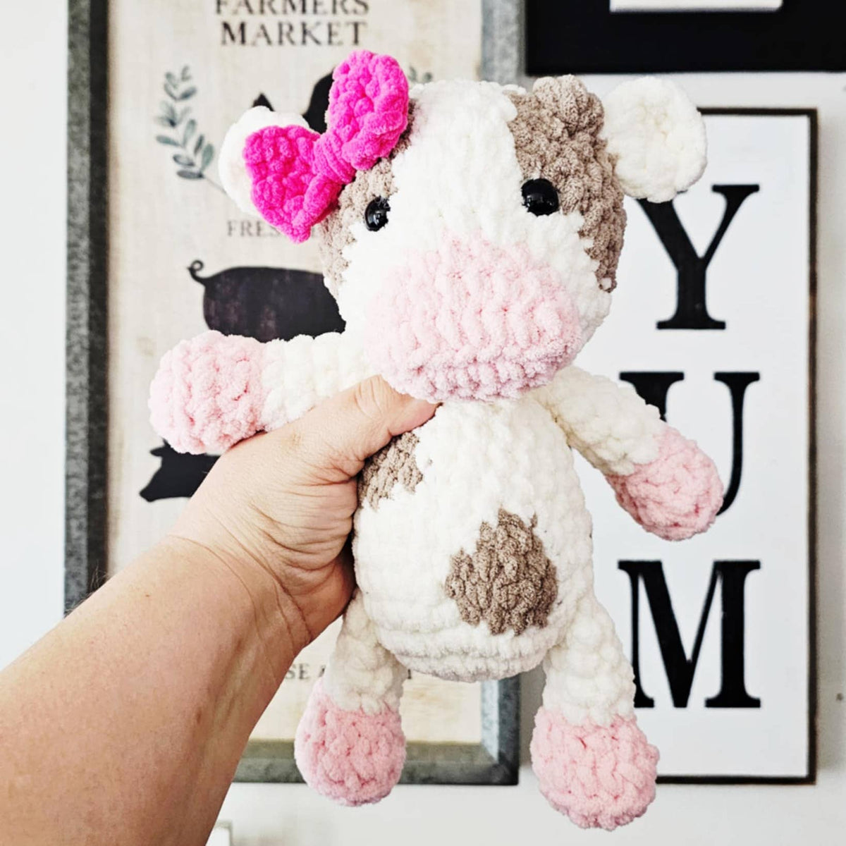 Crochet Cow Plushie Toy | Stuffed Amigurumi Farm Animal