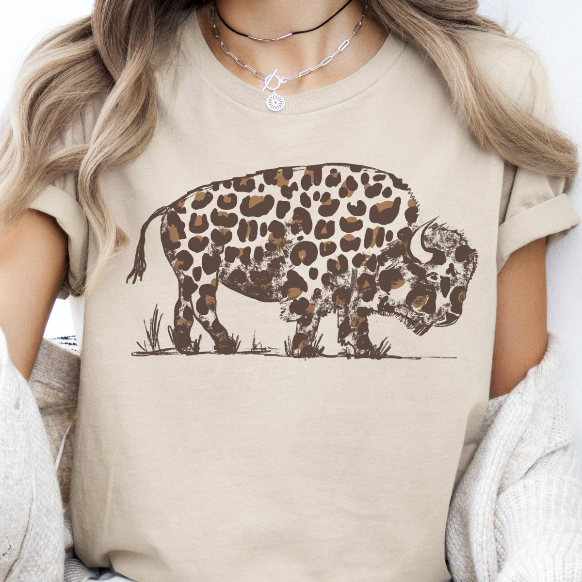 Western Leopard Bison Bull Southwestern Texas Graphic Tee