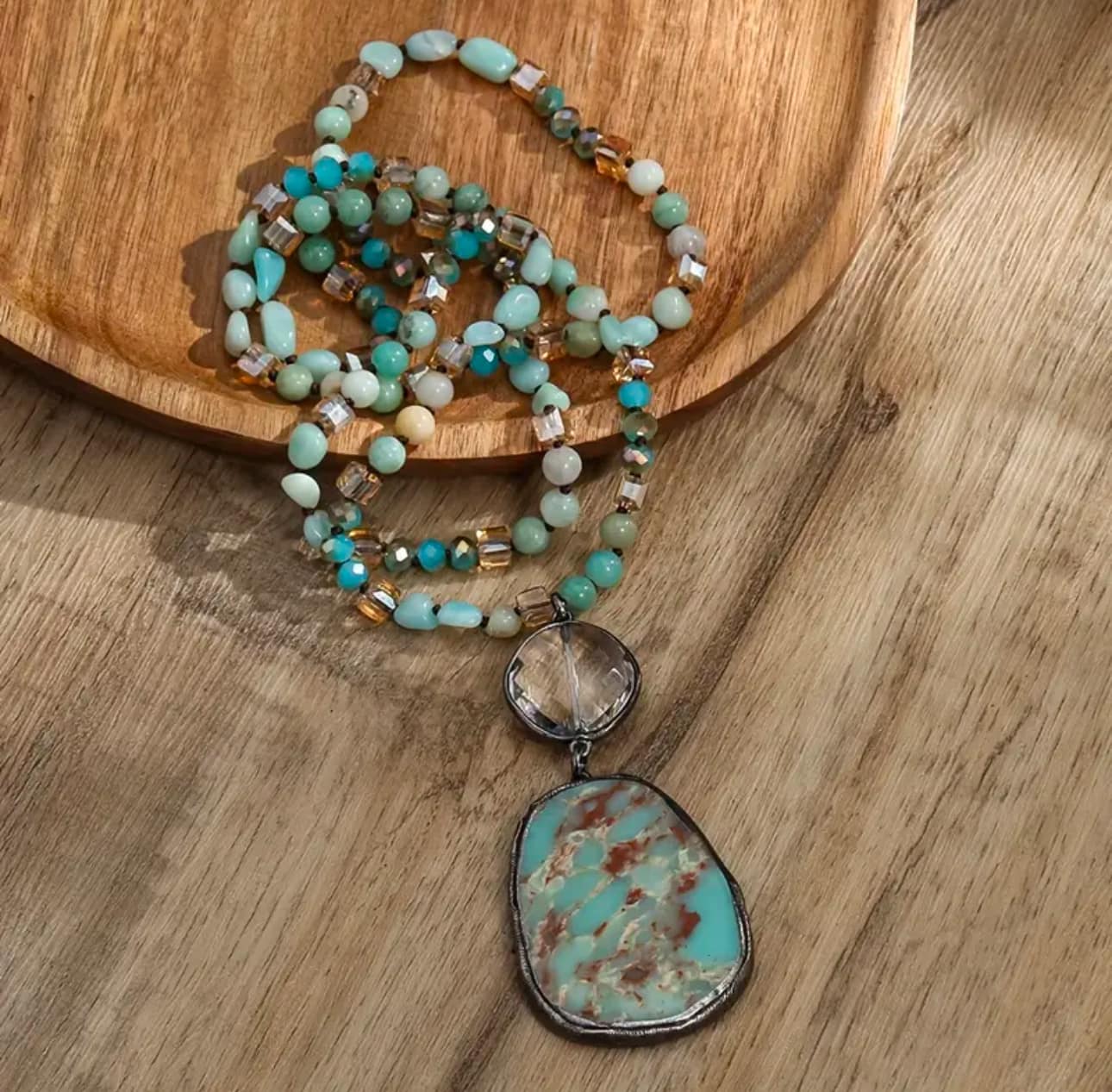 Natural Stone Vintage Necklace- Turquiose/Gray