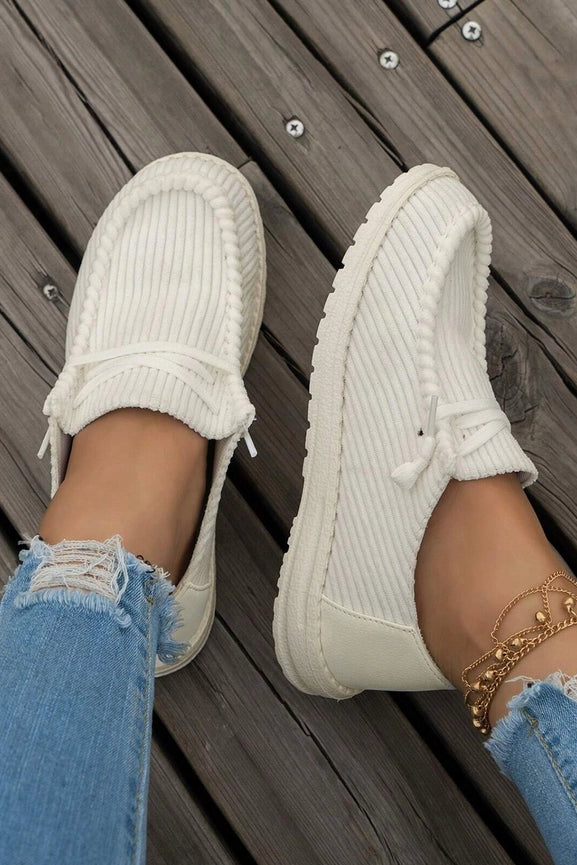Solid Ribbed Criss Cross Shoes