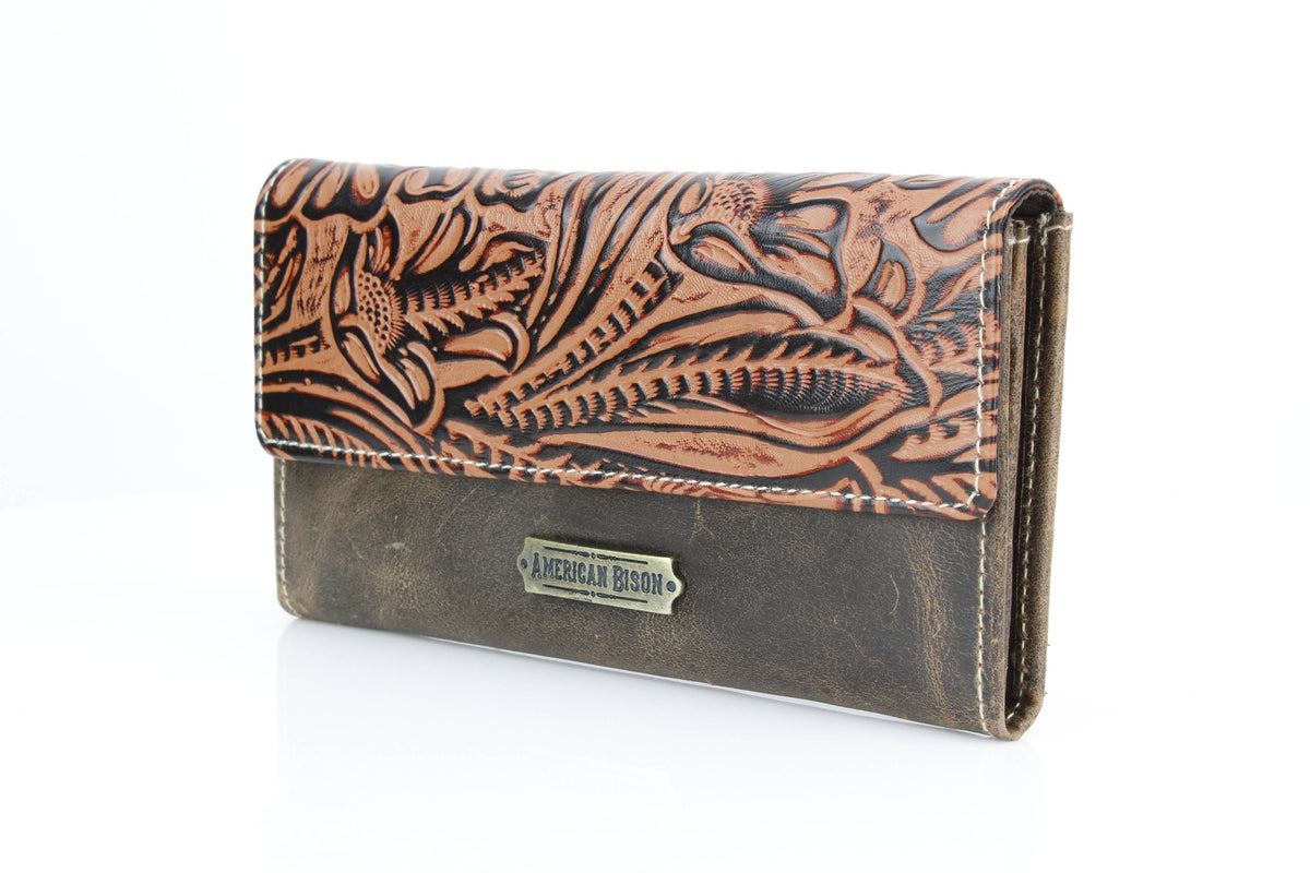 Women’s Brown Leather Floral Clutch Wallet ABLW 18-2512