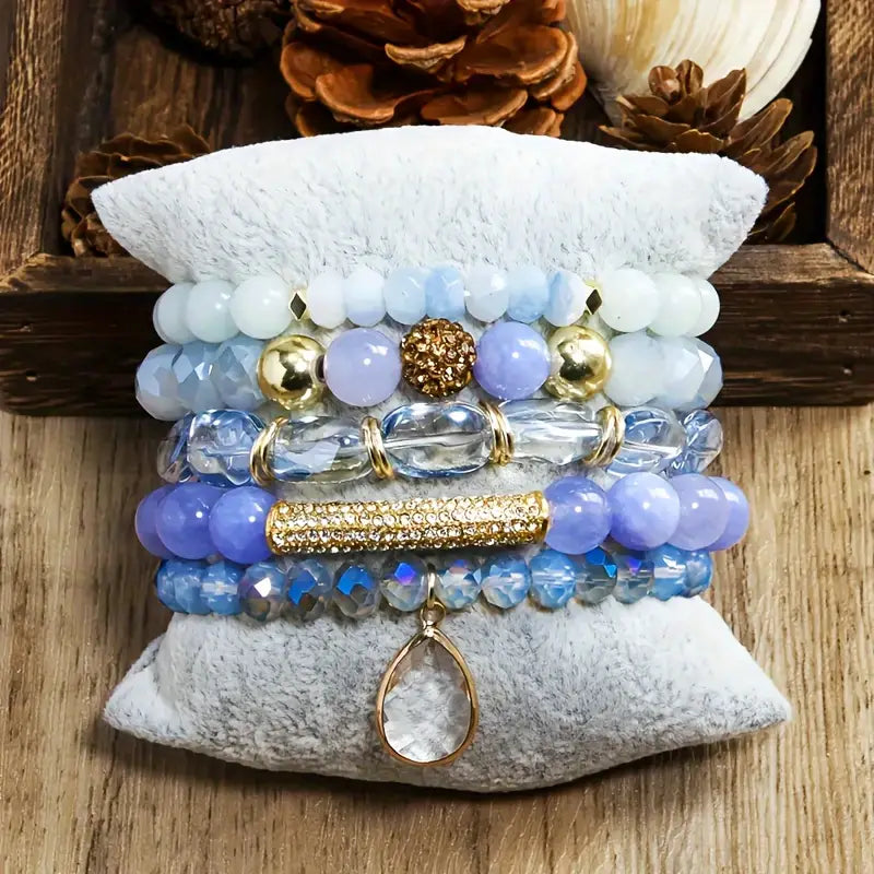 Five stack Boho beaded bracelet set- March