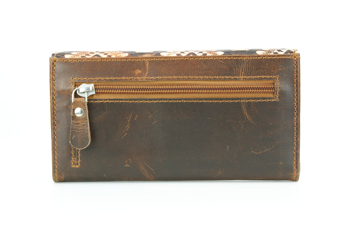 Women’s Rustic Tan Aztec Leather Clutch Wallet ABLW 18-2501