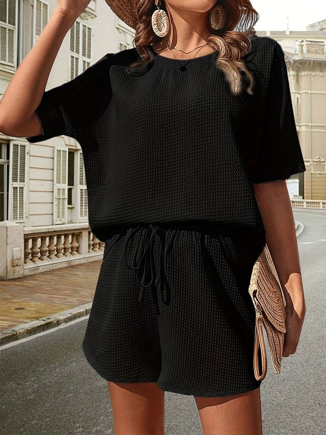 Textured Loose Fit Shorts Outfit Set