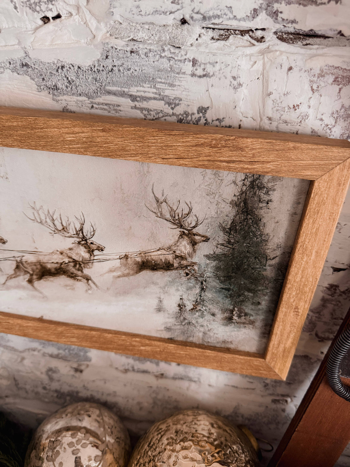 Santa Sleigh with Reindeer Vintage Wood Sign
