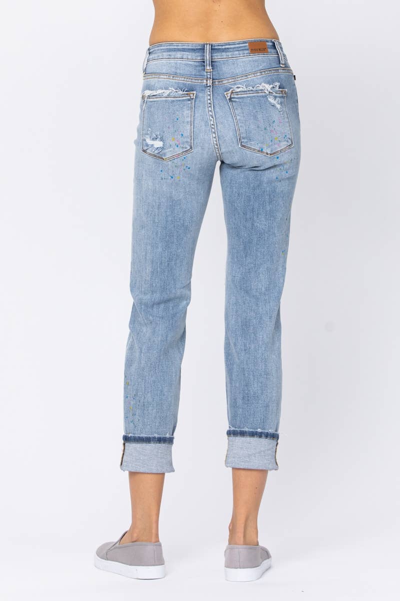 Judy Blue Jeans- MID-RISE BOYFRIEND PAINT SPLASH DESTROYED (Size 15 only)