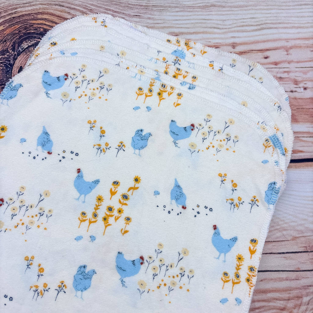Chickens and Flowers Reusable Cotton Paper Towels