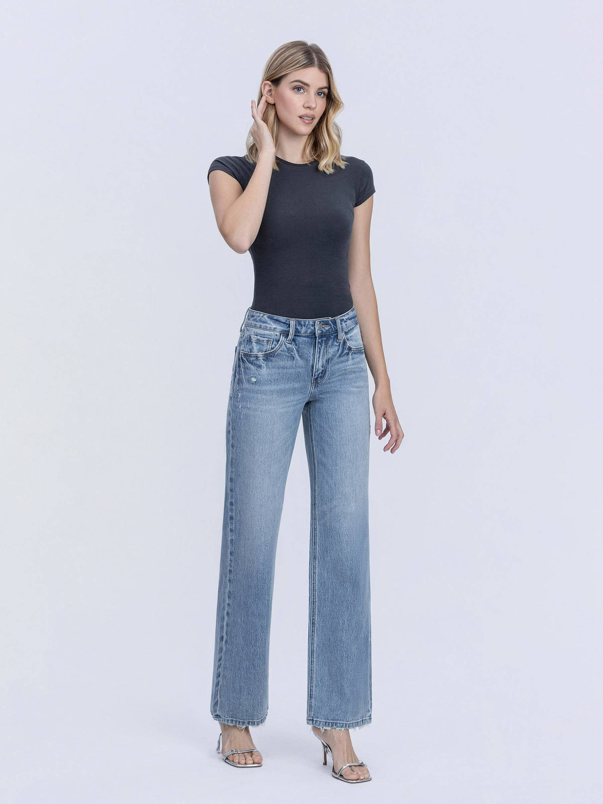 MID RISE MEDIUM LIGHT SLIM WIDE JEANS T6991