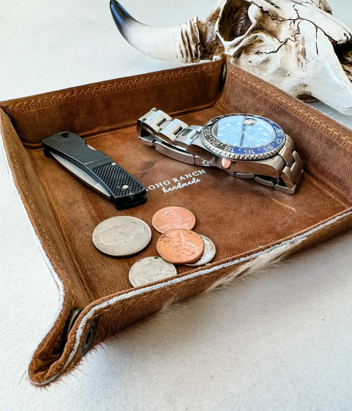 COWHIDE LEATHER TRAY- Jewerly/Keys/Storage