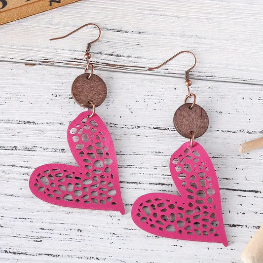 Wooden Heart Earrings... PINK