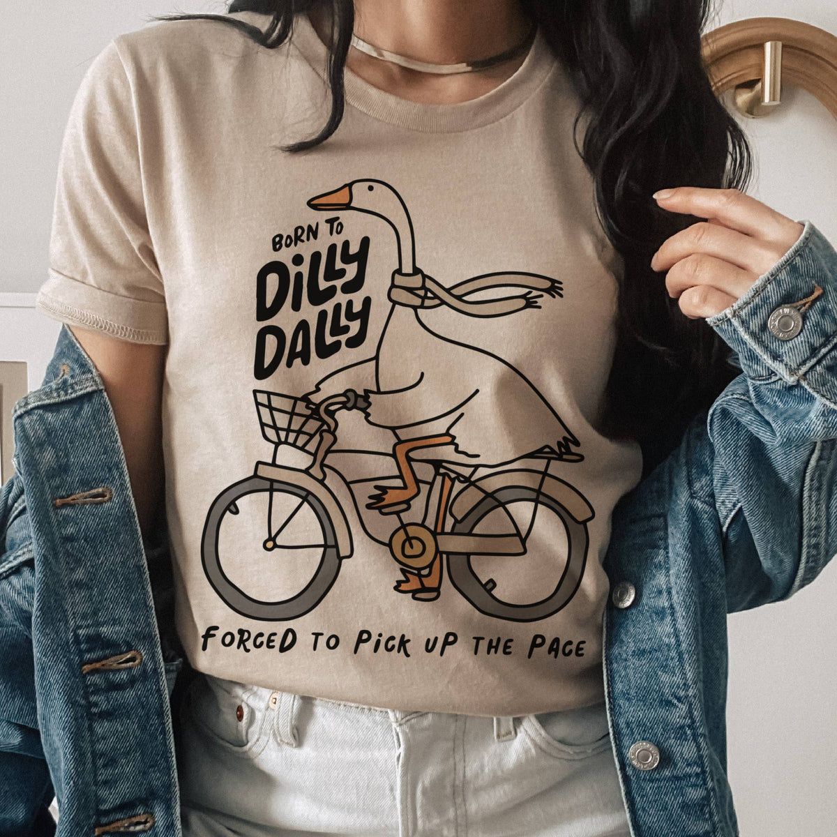 Sarcastic Dilly Dally Goose Relatable Bike Shop Graphic Tee