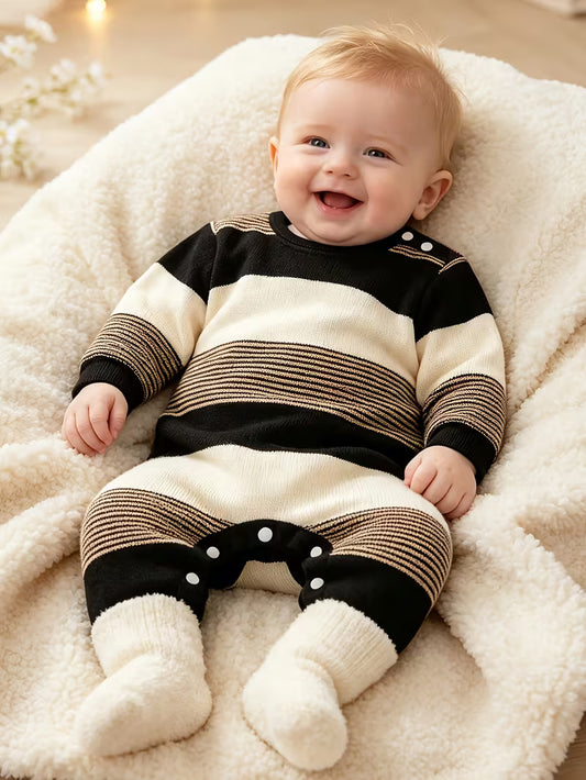 Black/Cream/Brown Baby Romper