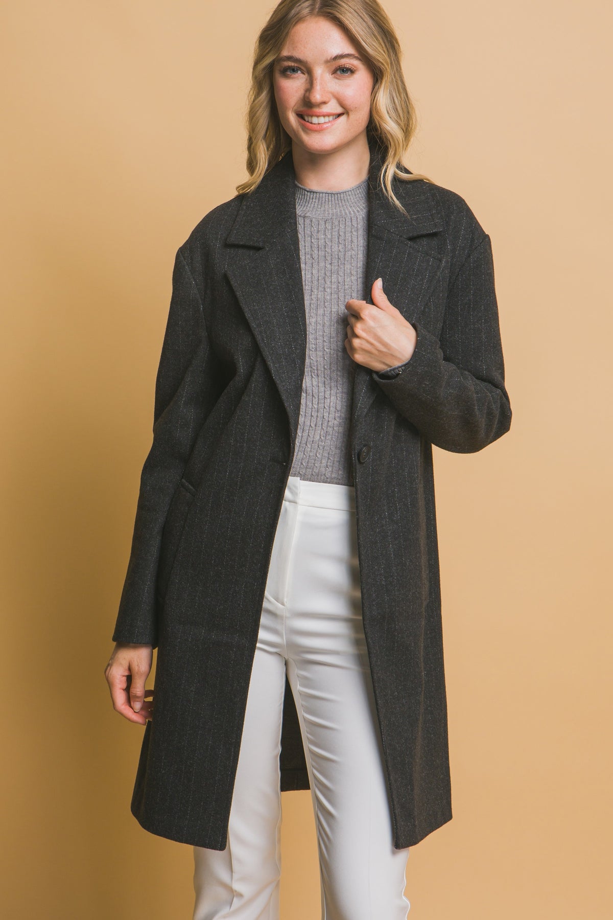 Black Striped Wool Coat