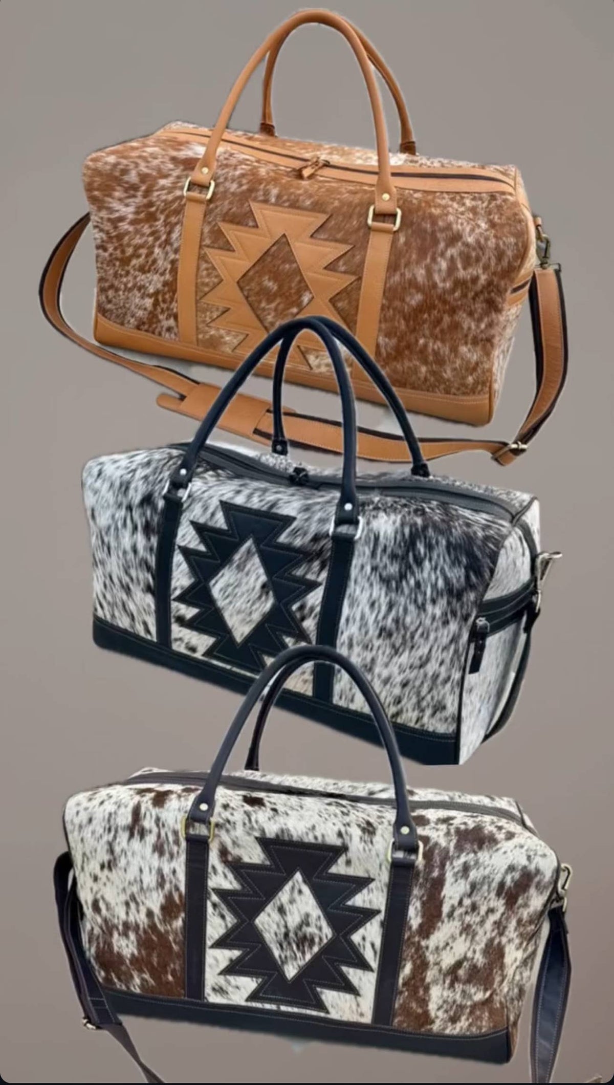 Authentic leather cowhide weekender