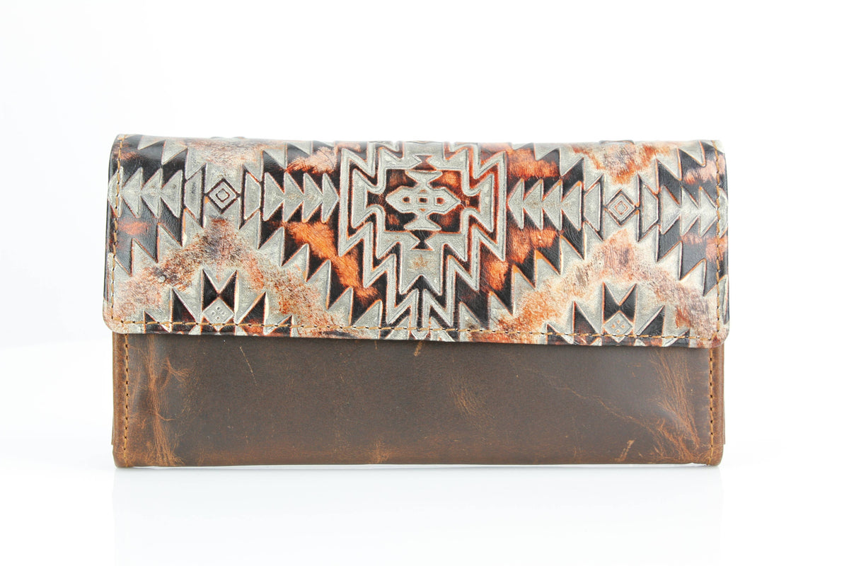 Women’s Rustic Brown Orange Aztec Clutch ABLW 18-2537