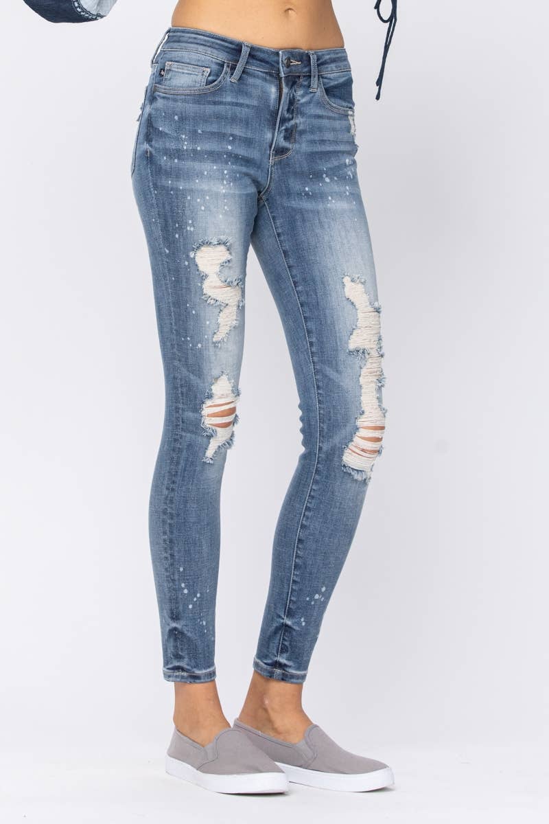 Judy Blue Jeans- MID-RISE SKINNY BLEACH SPLATTER DESTROYED - PLUS