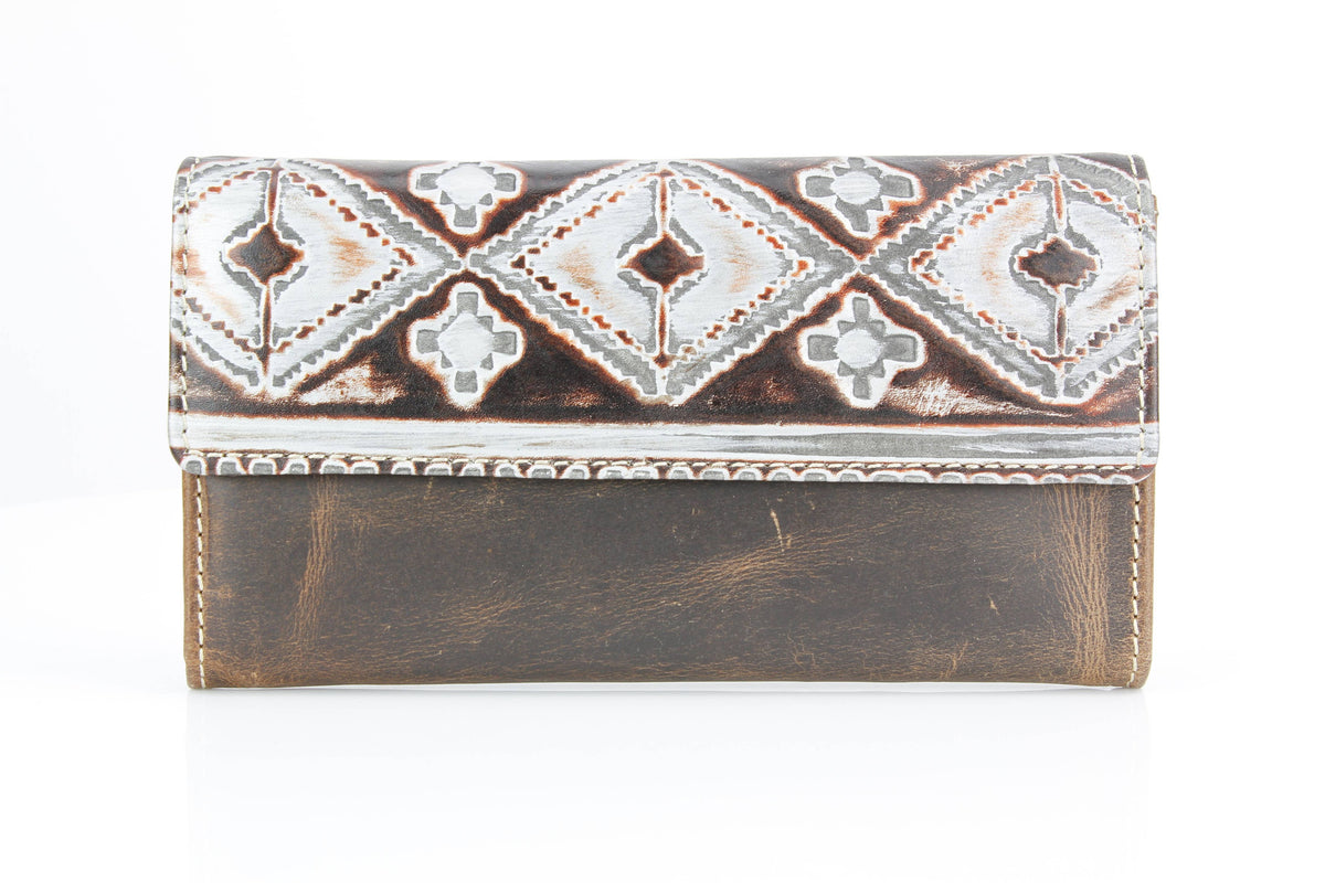 Women’s Brown Leather Silver Aztec Clutch ABLW 18-2524