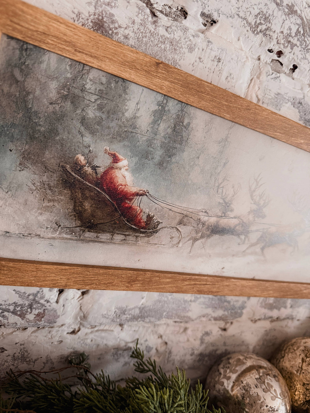 Santa Sleigh with Reindeer Vintage Wood Sign