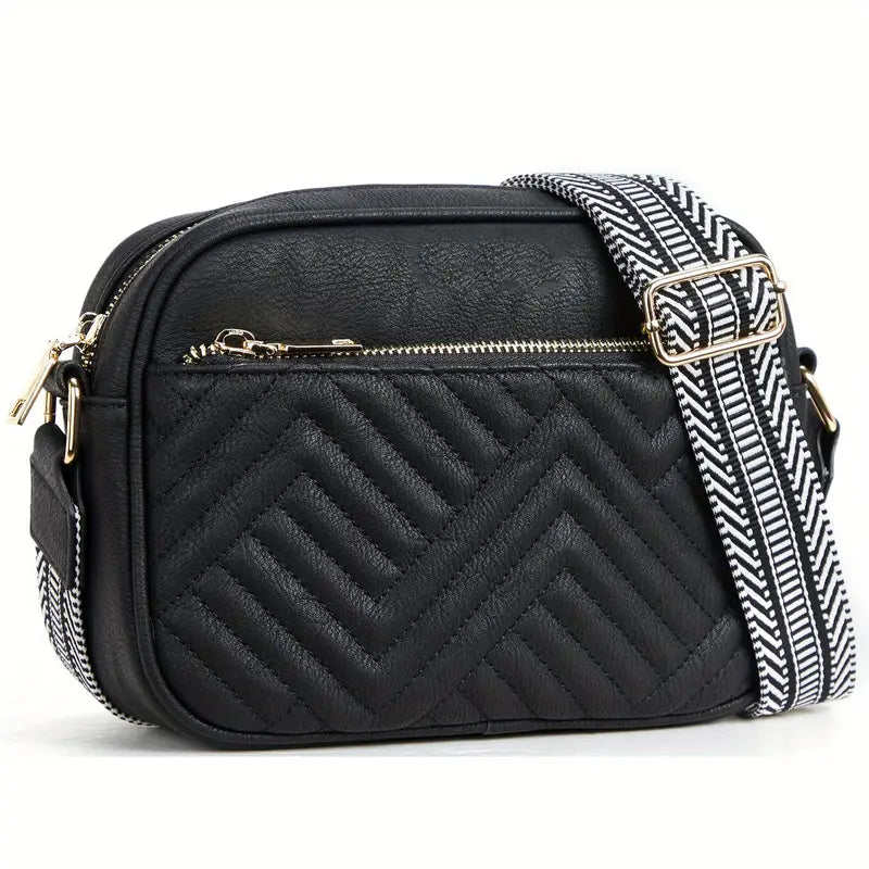 Quilted Faux Leather Crossbody- Black