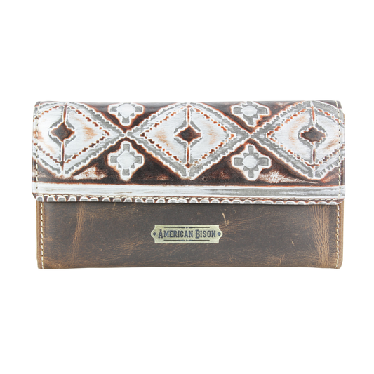 Women’s Brown Leather Silver Aztec Clutch