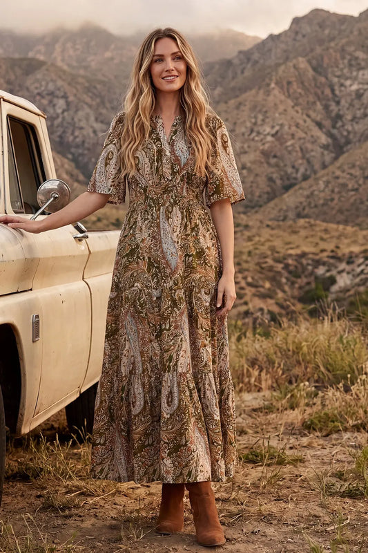 Olive Flutter Sleeve Maxi Dress (Reg and Plus)