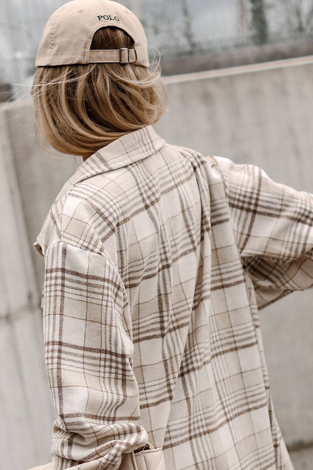 Khaki Plaid Shirt emovable Hood Buttoned Shacket for Women