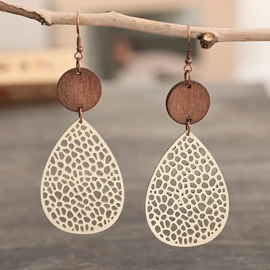 Festive Wooden Waterdrop- Double Sided Earrings