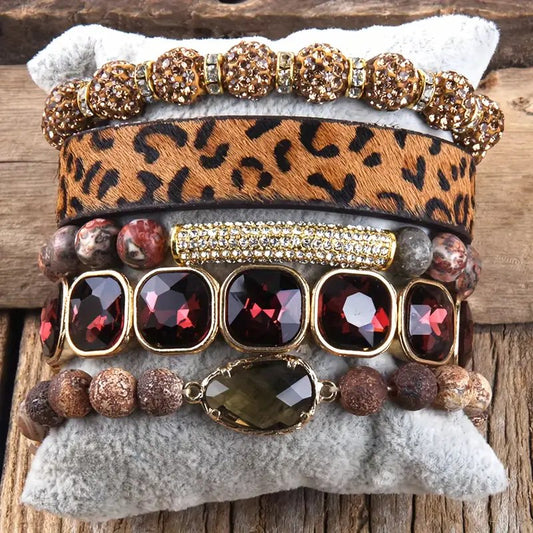 Five stack Boho beaded bracelet set- JANUARY