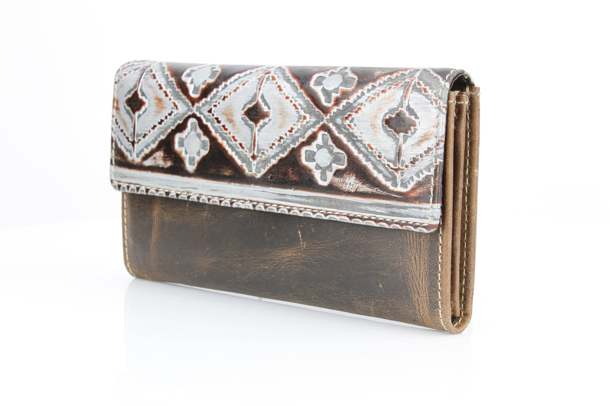 Women’s Brown Leather Silver Aztec Clutch ABLW 18-2524