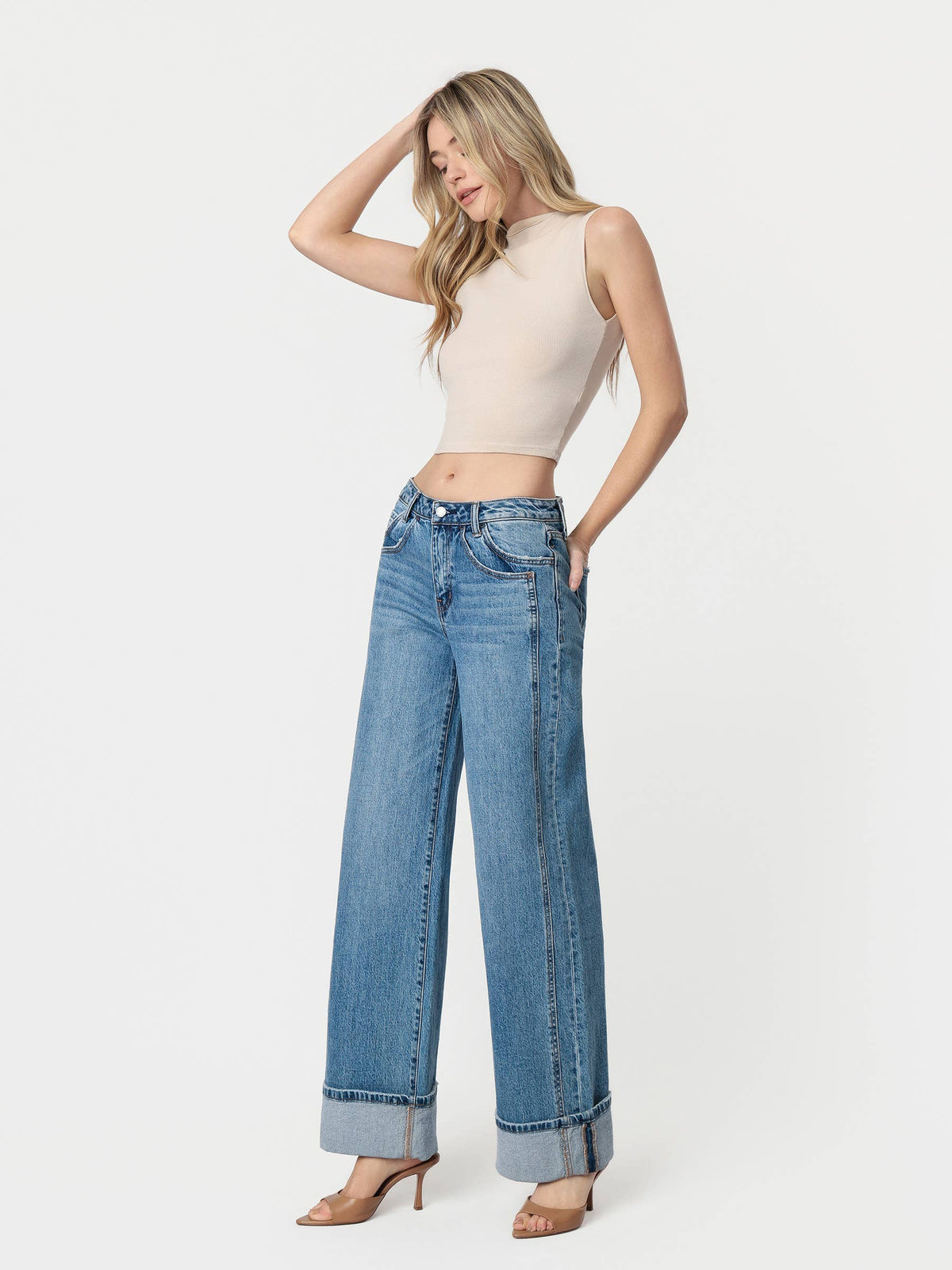 VERVET by FLYING MONKEY- HIGH RISE CUFFED JEANS