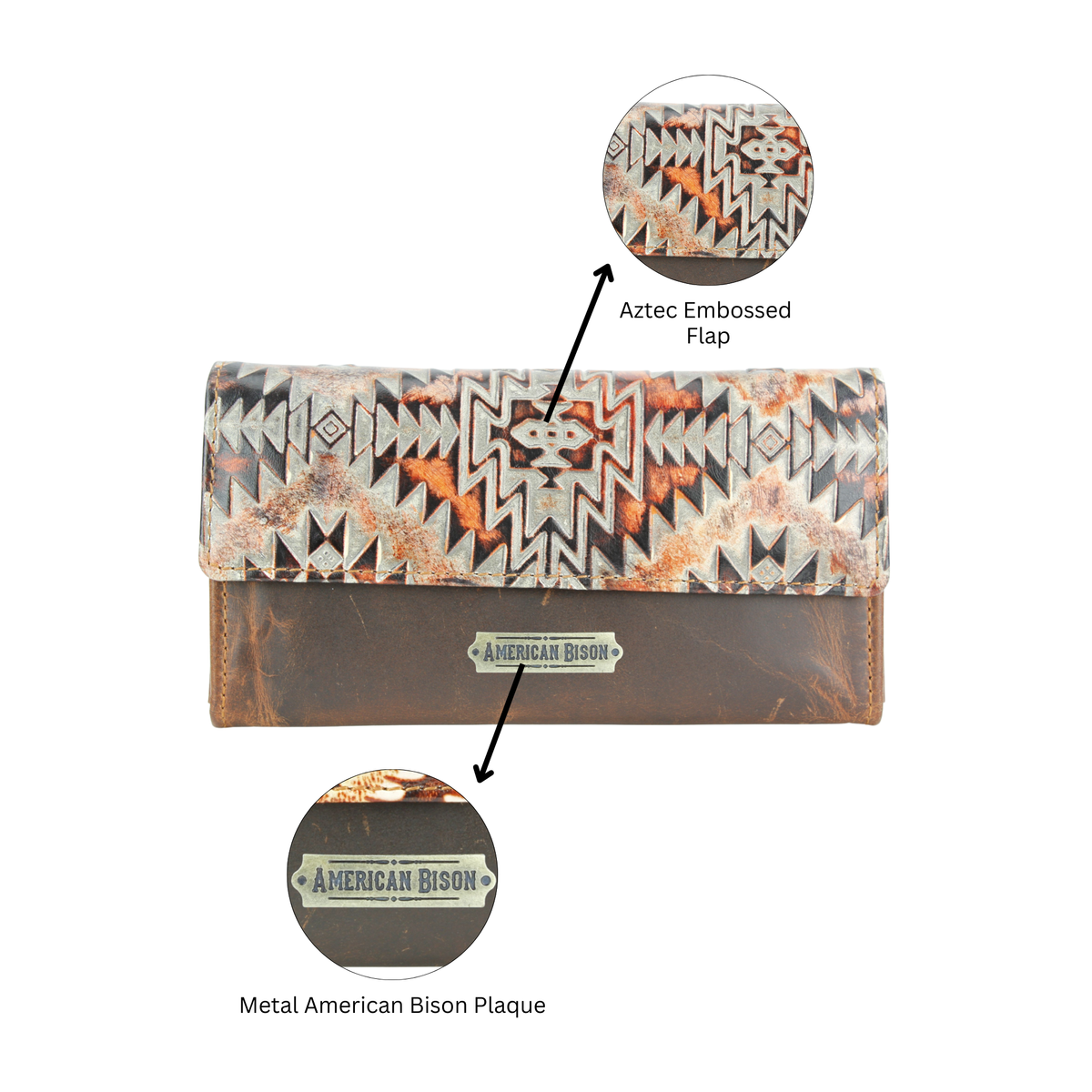Women’s Rustic Brown Orange Aztec Clutch ABLW 18-2537