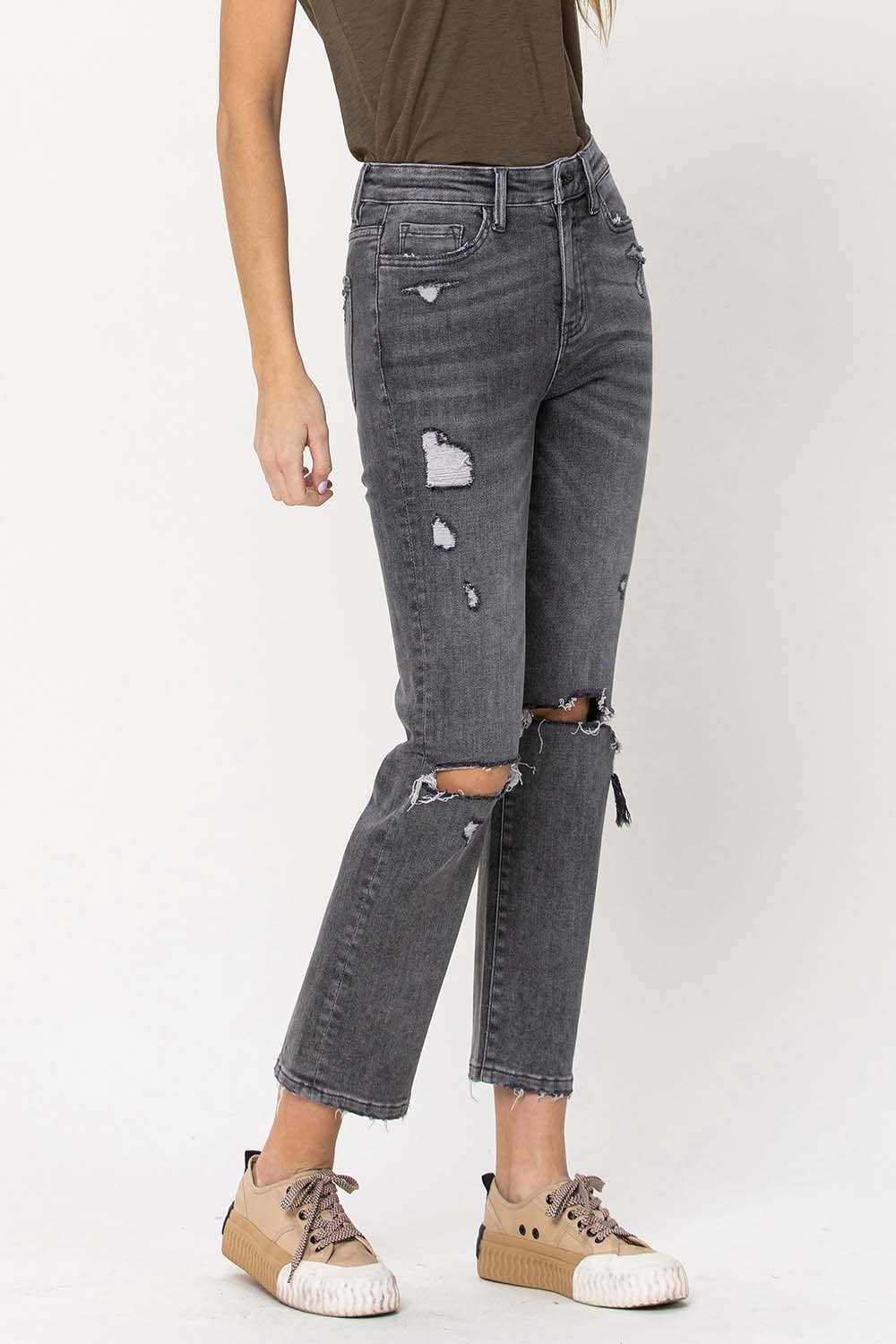 HIGH RISE DISTRESSED CROPPED STRAIGHT JEANS T5180