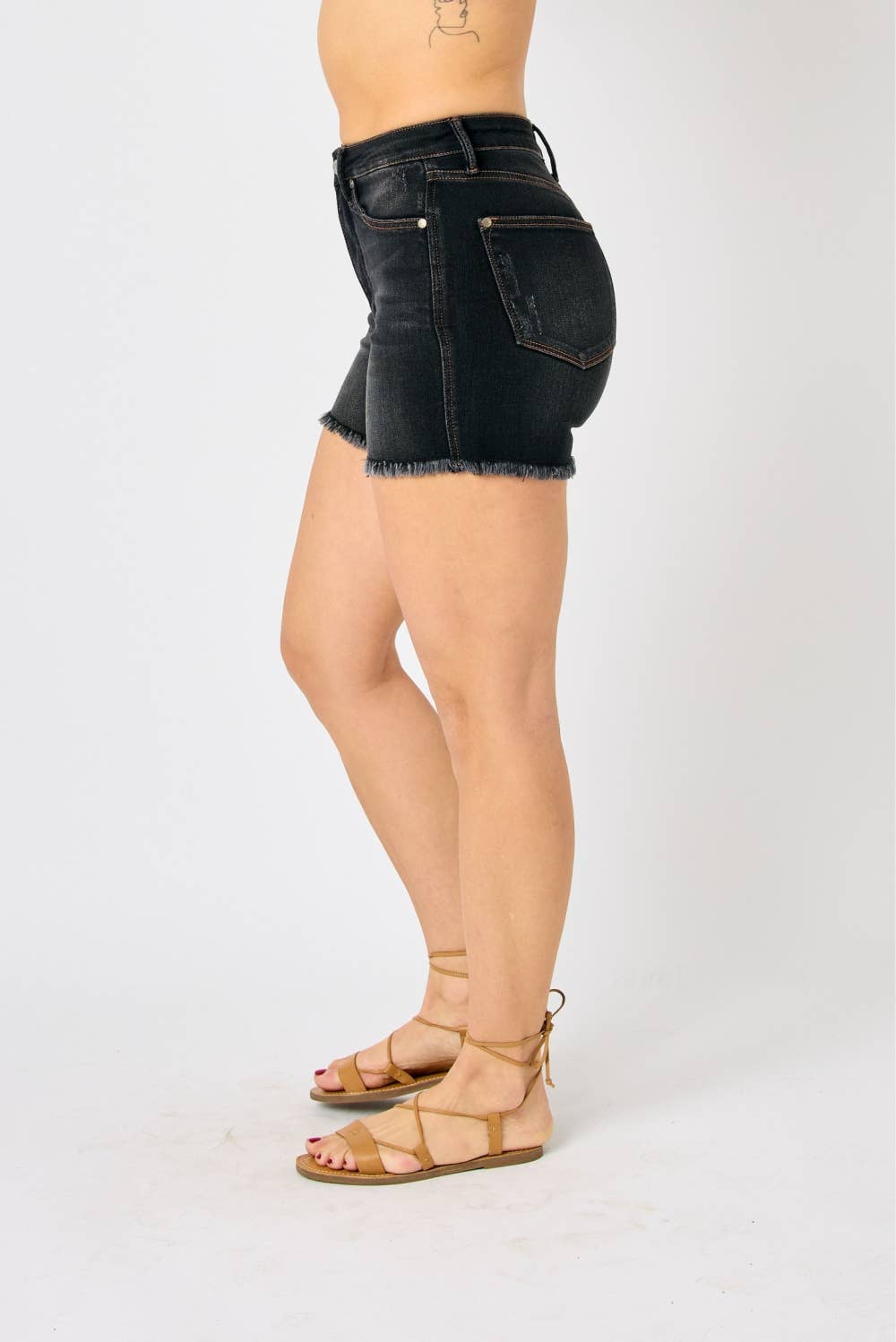 Judy Blue Jeans- HW Tummy Control Fray Hem Shorts - (XL Only)