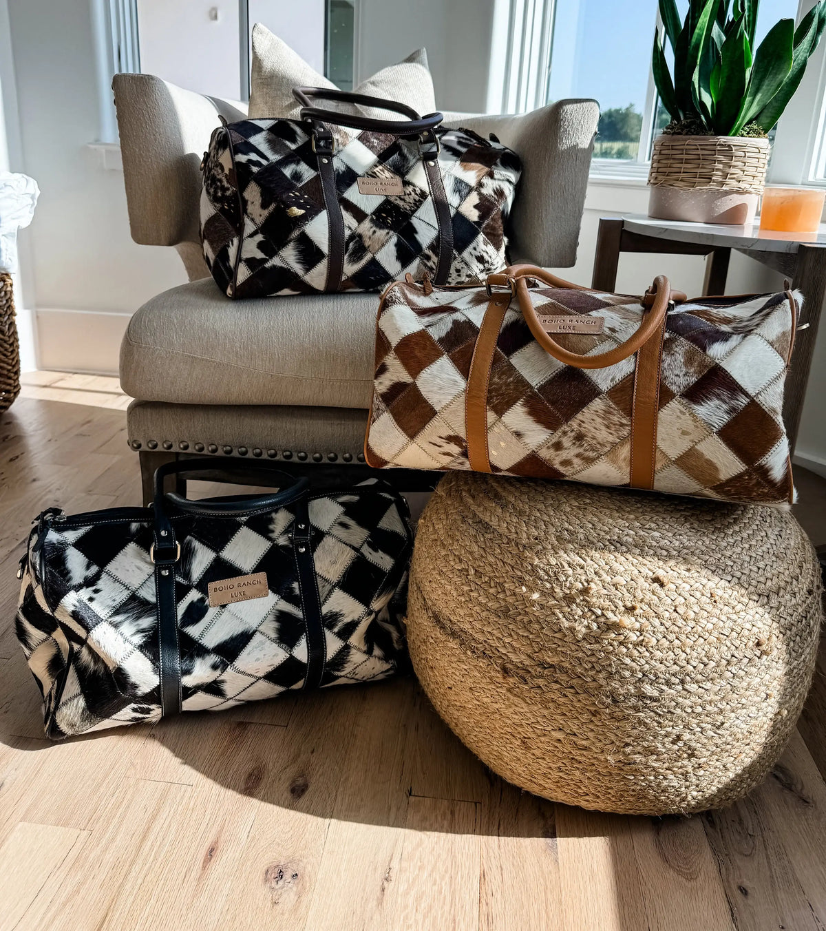 BOHO LUXE DUFFLE Weekender- Authentic Leather/Cowhide