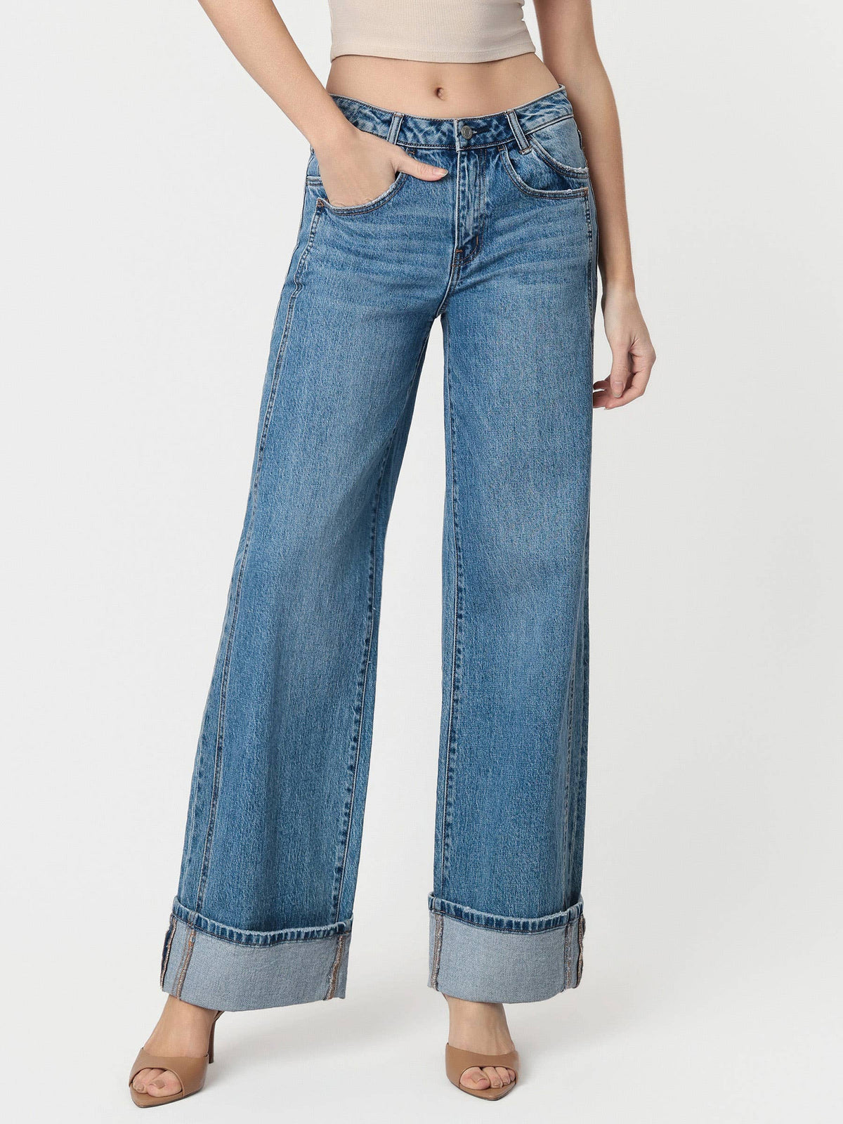 VERVET by FLYING MONKEY- HIGH RISE CUFFED JEANS