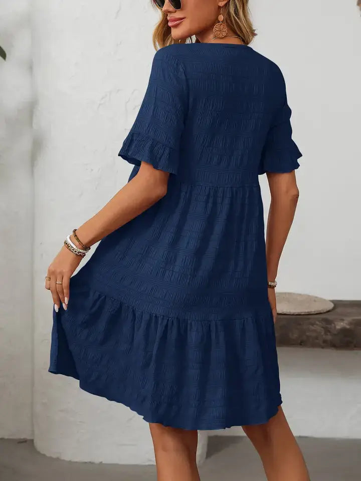 Ruffle Sleeve Tiered Mini Dress Flowy Summer Casual