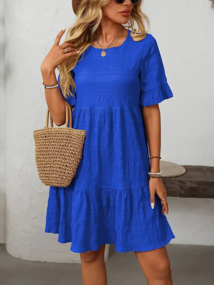 Ruffle Sleeve Tiered Mini Dress Flowy Summer Casual