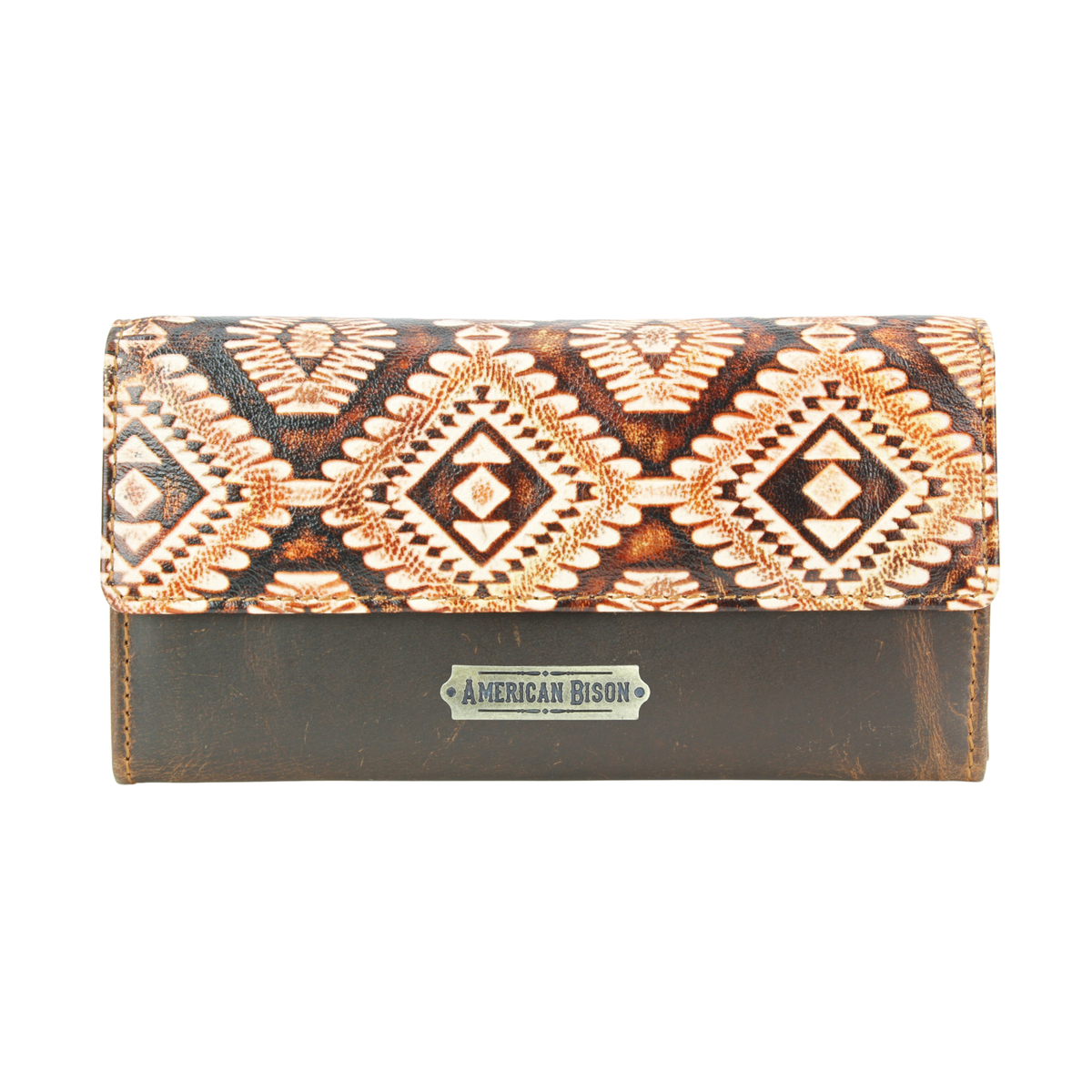 Women’s Rustic Tan Aztec Leather Clutch Wallet ABLW 18-2501