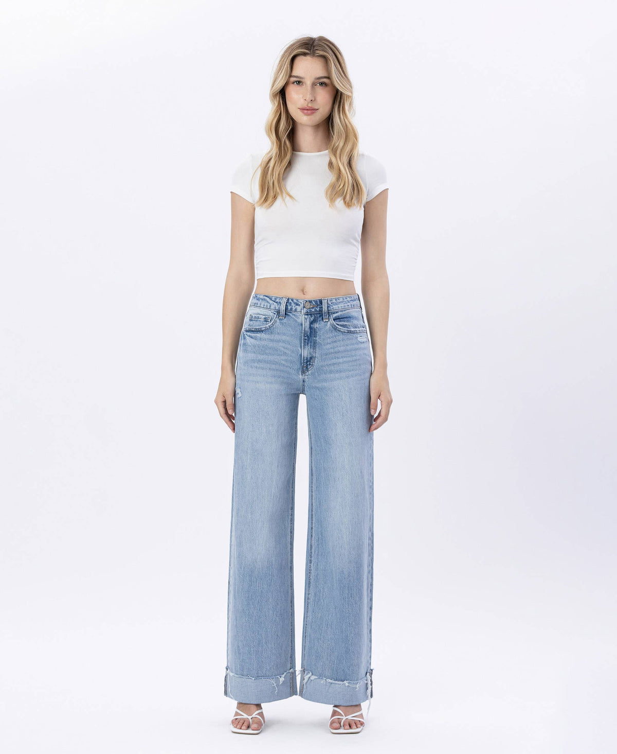 SUPER HIGH RISE CUFFED BAGGY WIDE LEG JEANS T6512