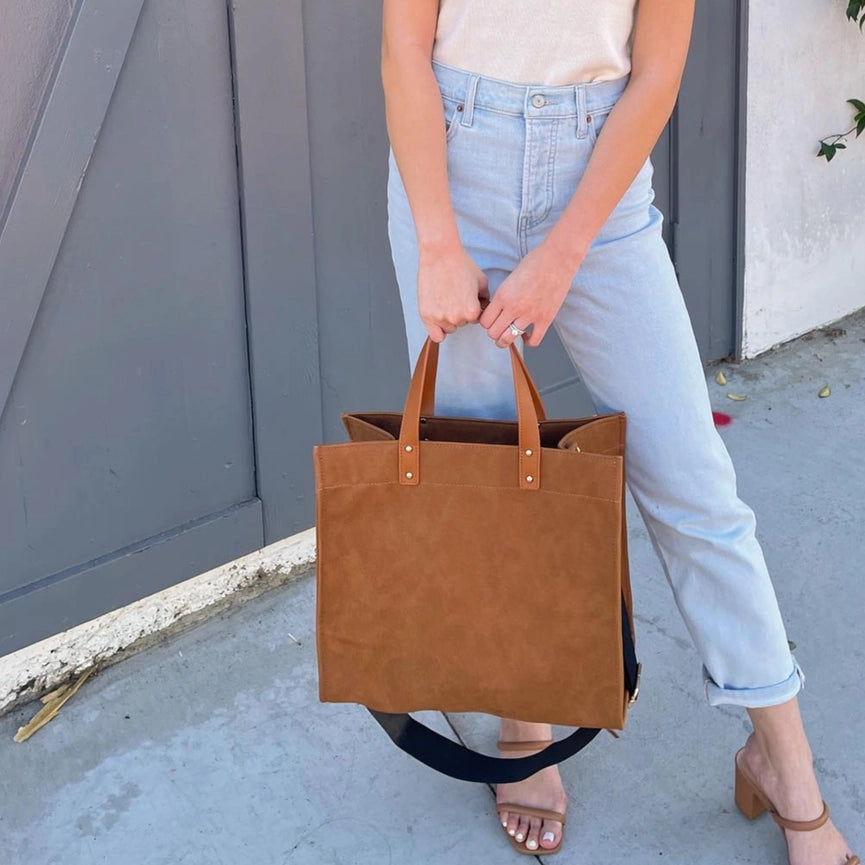 Campbell Branded Tote- Brown w/ Camo Strap