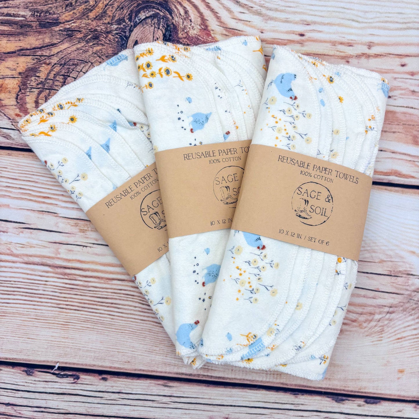 Chickens and Flowers Reusable Cotton Paper Towels