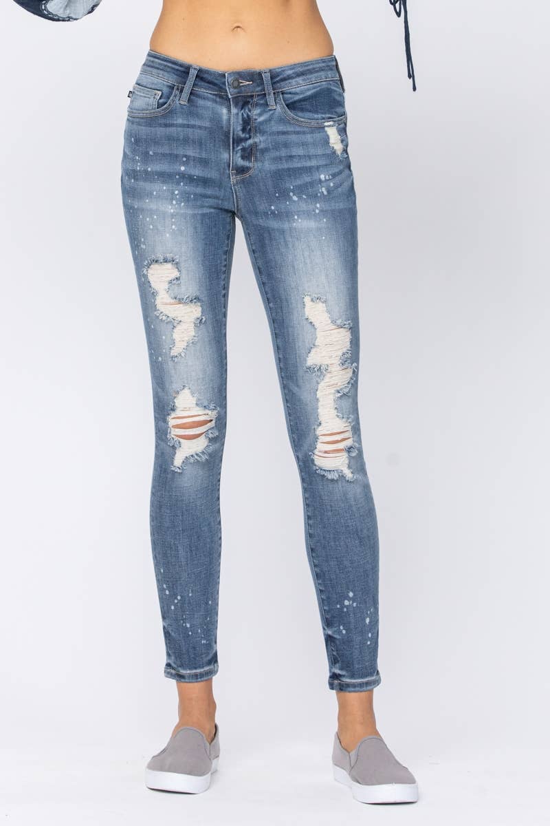 Judy Blue Jeans- MID-RISE SKINNY BLEACH SPLATTER DESTROYED - PLUS