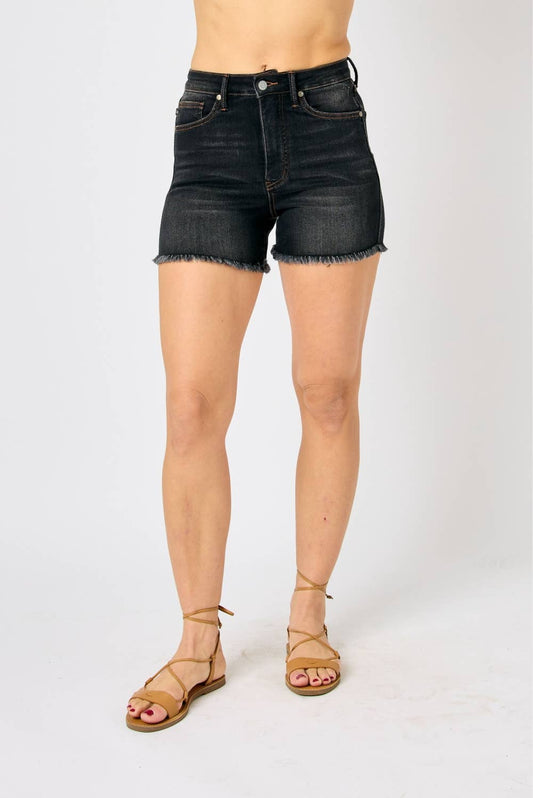 Judy Blue Jeans- HW Tummy Control Fray Hem Shorts - (XL Only)
