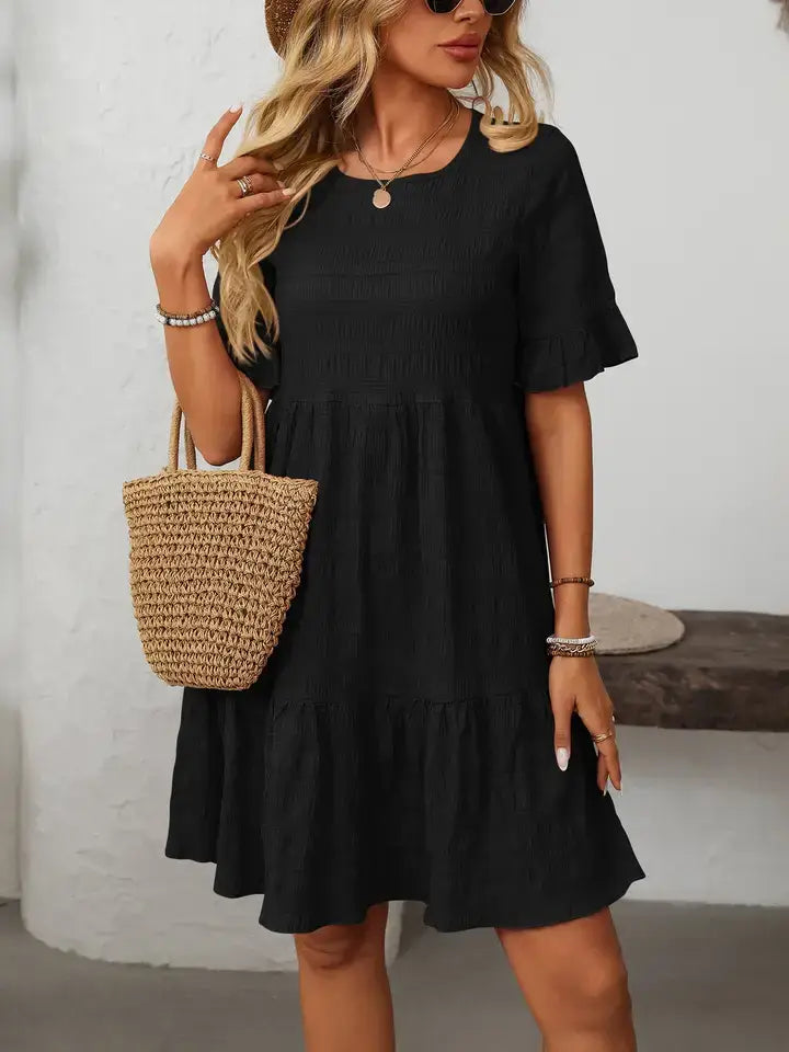 Ruffle Sleeve Tiered Mini Dress Flowy Summer Casual