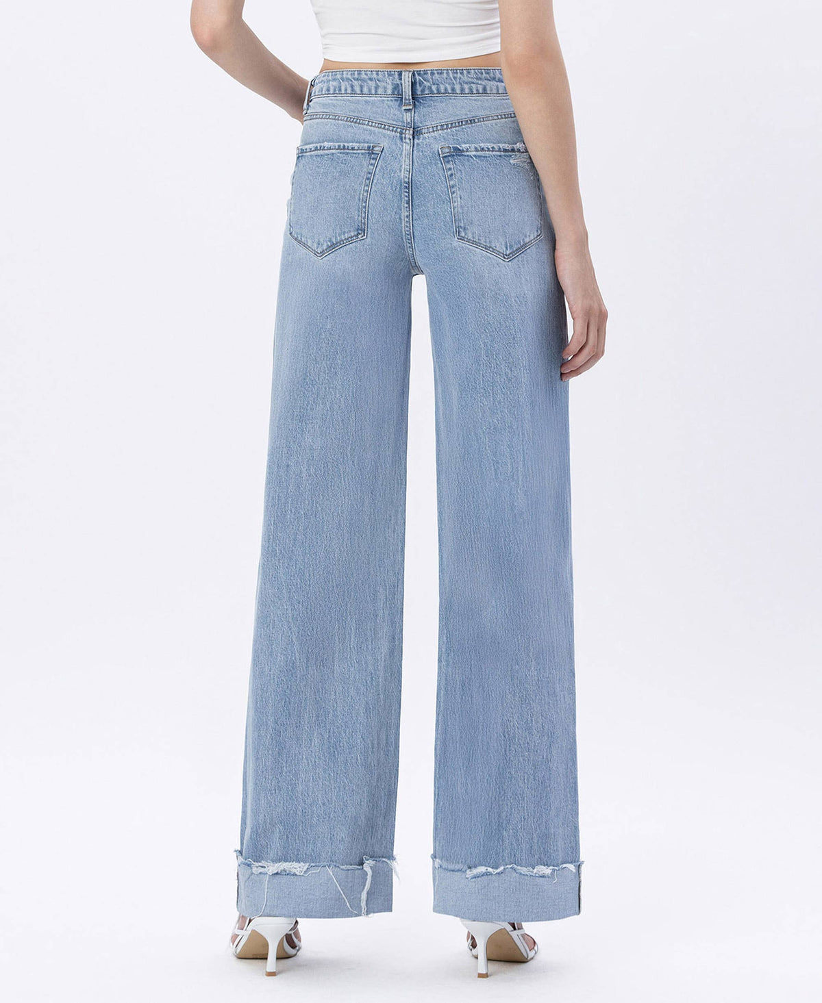SUPER HIGH RISE CUFFED BAGGY WIDE LEG JEANS T6512