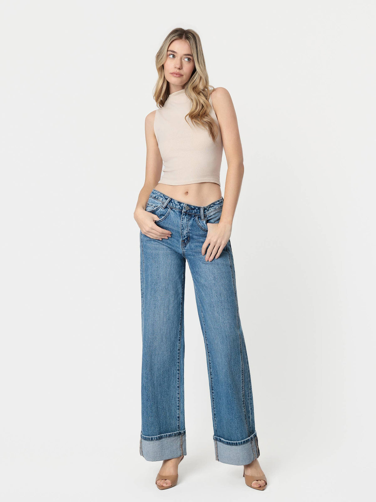 VERVET by FLYING MONKEY- HIGH RISE CUFFED JEANS