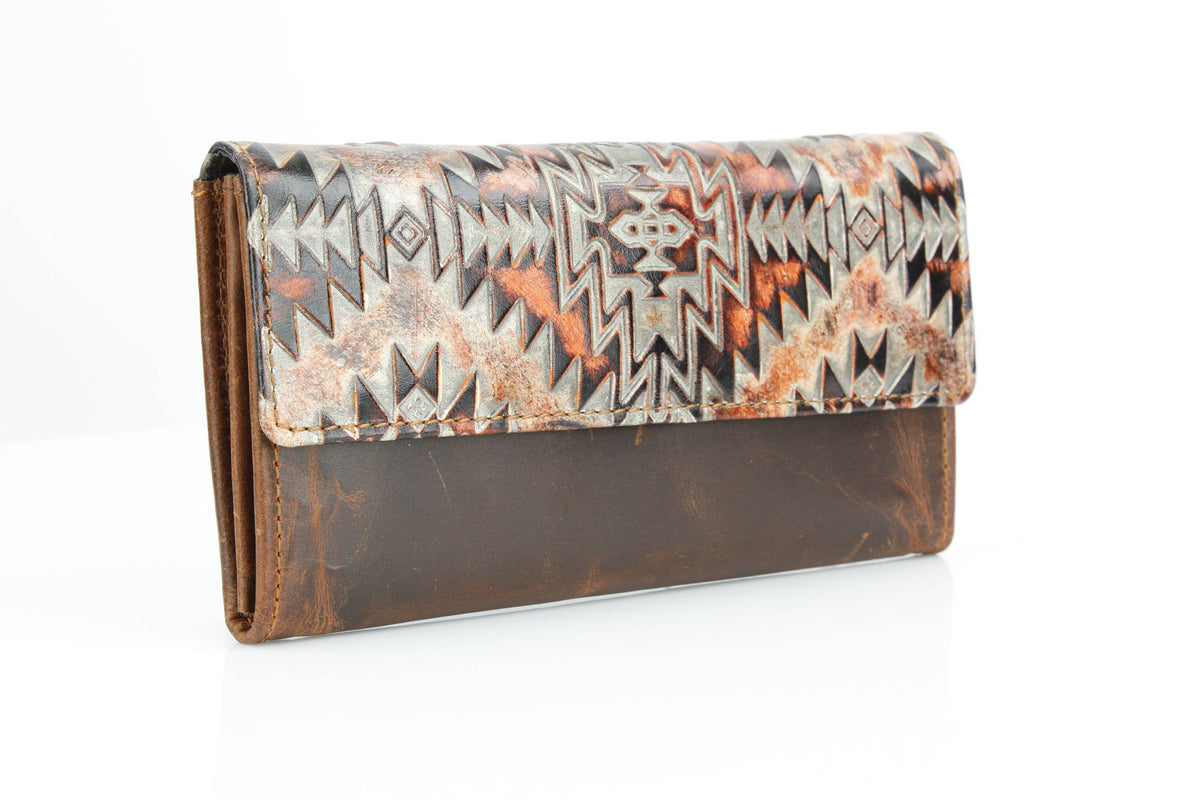 Women’s Rustic Brown Orange Aztec Clutch ABLW 18-2537