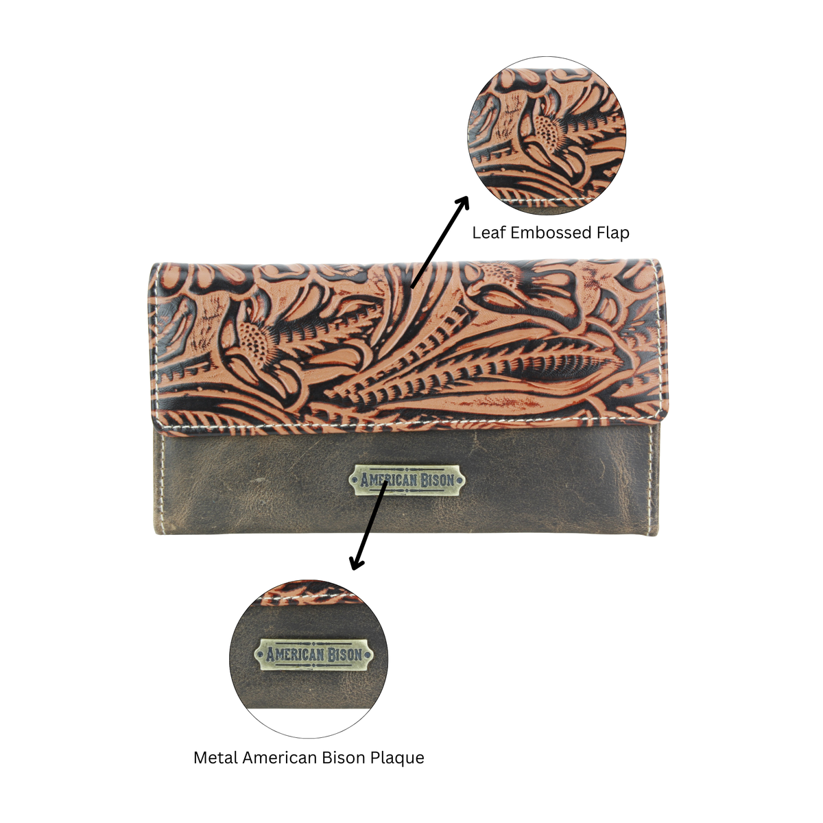 Women’s Brown Leather Floral Clutch Wallet ABLW 18-2512
